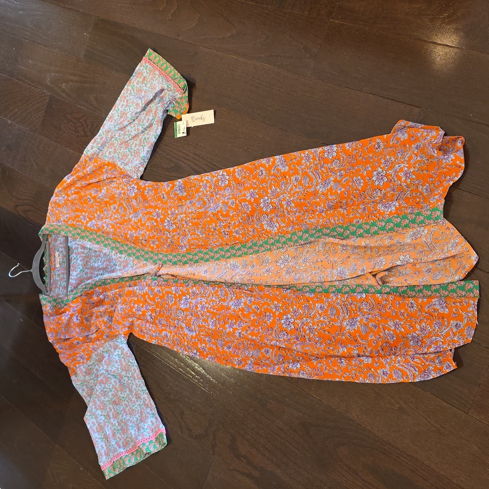 Floral Long Kimono Robe in Orange and Light Blue 40 Winks Large/XL